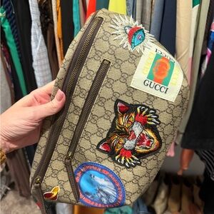 Beige Monogram bum bag with Patches